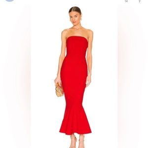Cinq a Sept Red Strapless Midi dress, size 0